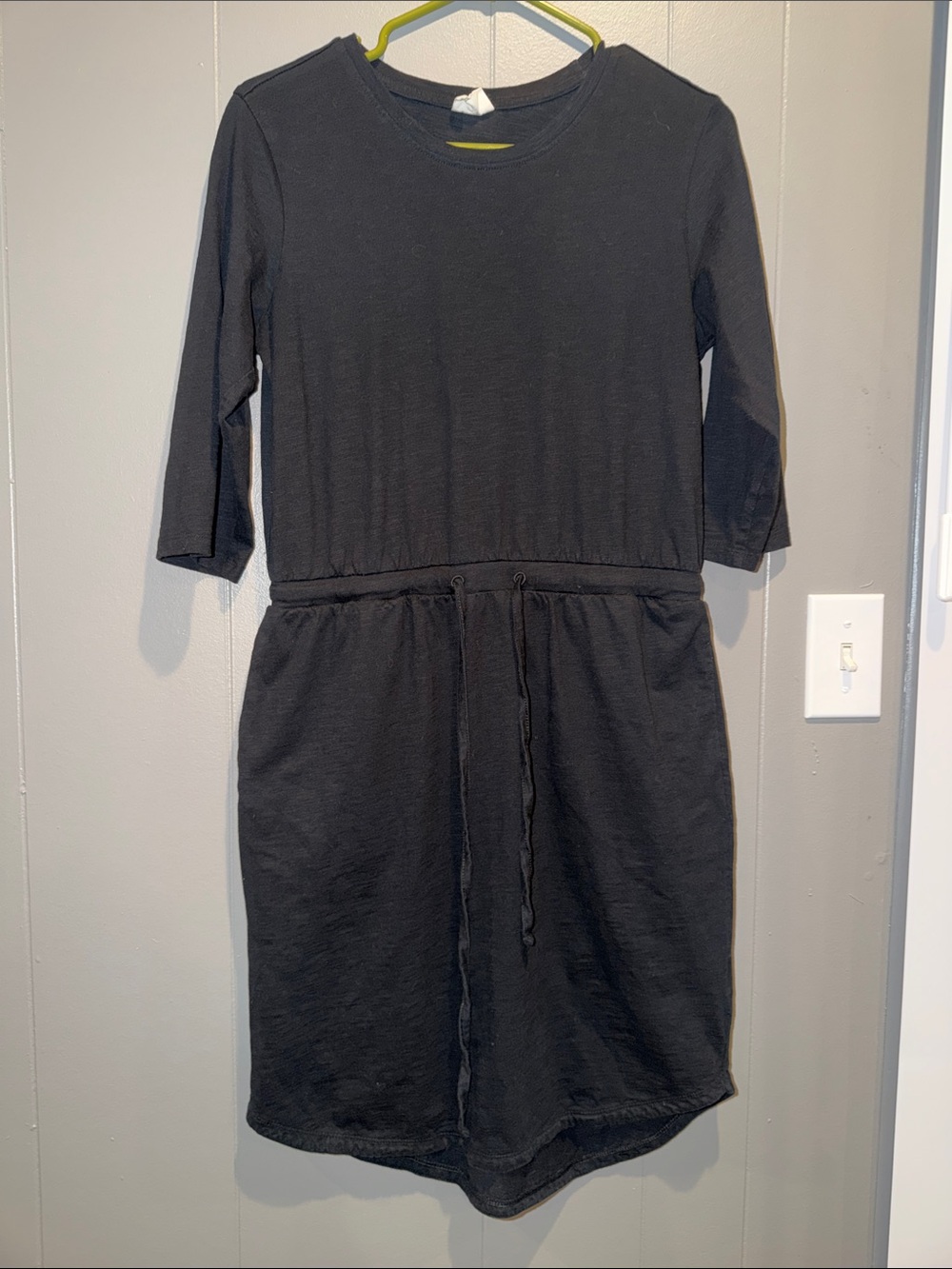 Pact Organic Cotton Drawstring Waist T-Shirt Dress - Black - Size S